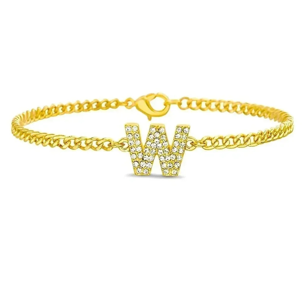 W Gold Crystal Chain Bracelet